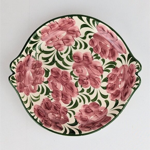 Hand-Painted Pink Floral Ceramic Dish Vintage Pink Roses 7.5" Round Ceramic Tray - Picture 2 of 10